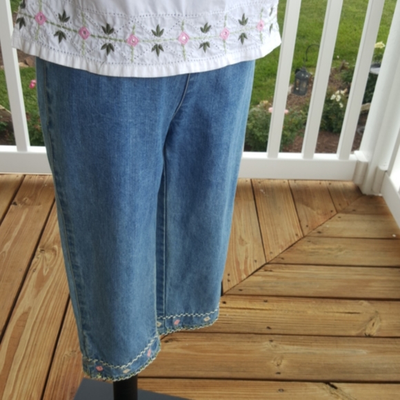 Liz Claiborne ♡ Sweet Vintage 2pc Embroidered Sleeveless Top SP | Jean Capris 2P - Picture 15 of 17